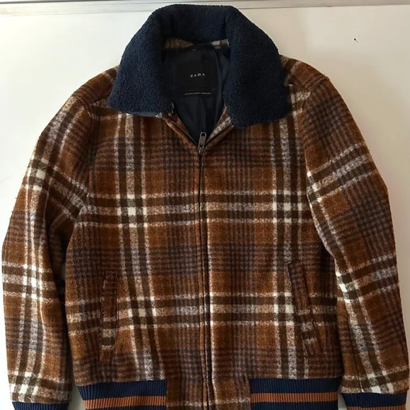 Zara Plaid Bomber Jacket with removable Sherpa Collar - Men’s XL - Picture 2 of 5
